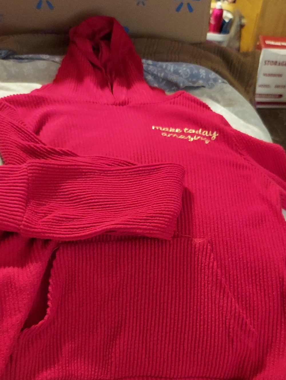 Women's Pink Ribbed Hoodie Sweater - Make Today Amazing
